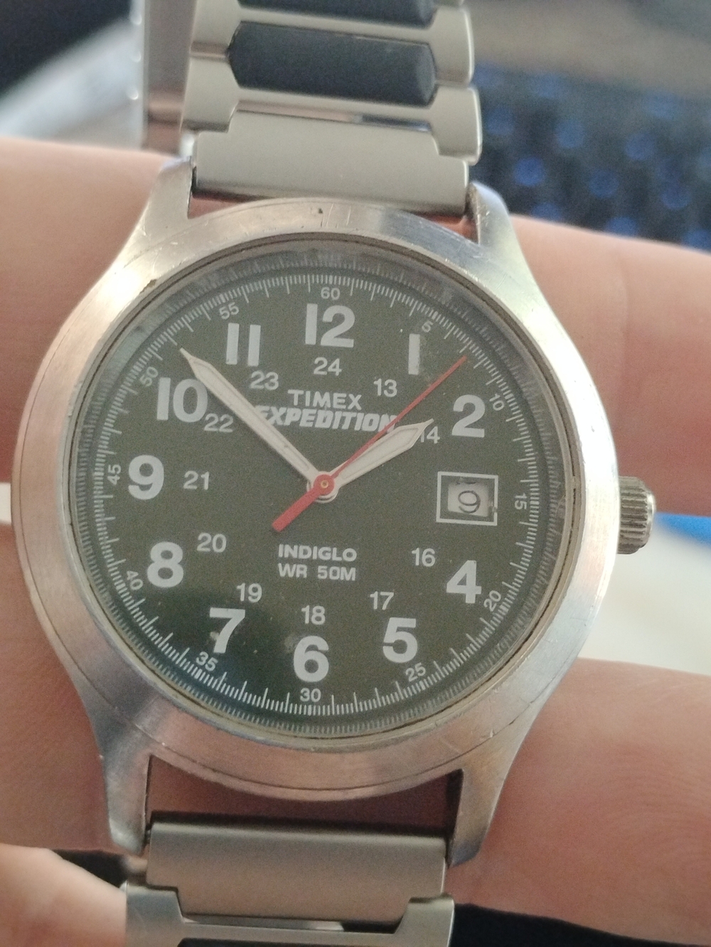 Timex Expedition Men's Silver Stainless Steel Watch with Green Dial